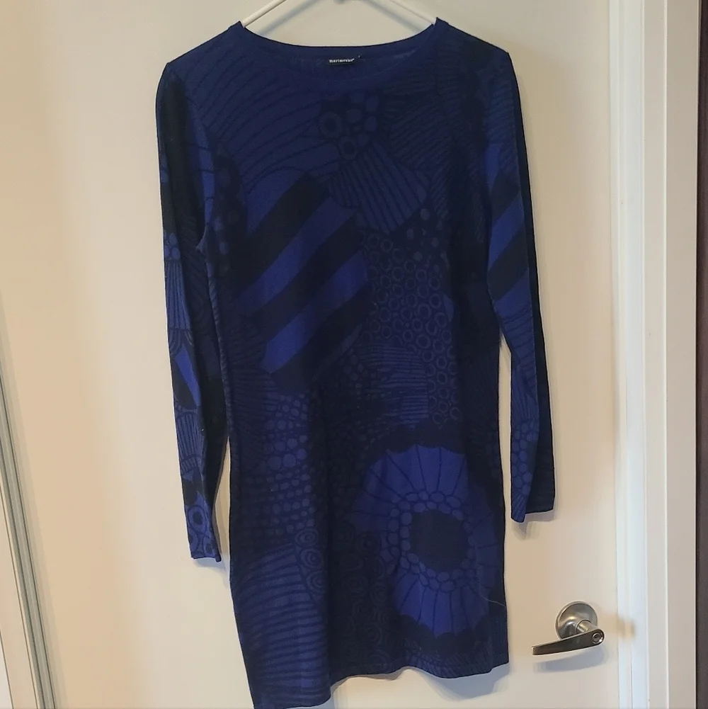 Marimekko Huvila Fine Knit 100% Wool Long Sleeve Dress - Picture 2 of 8